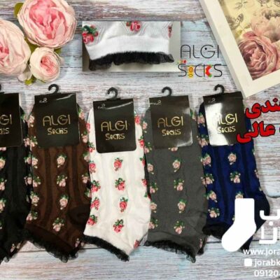 جوراب مچی زنانه لب تور شیشه ای طرح گل لالی