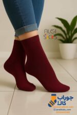 جوراب ساقدار زنانه زرشکی ساده