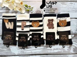 جوراب زنانه ساقدار فانتزی راه راه خرسی نخ پنبه ترکیه