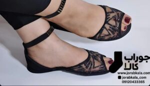 پاپوش کف چرم طرح شیشه ای مثلثی جلوباز بنددار