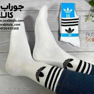 جوراب مردانه ساقدار سفید طرح آدیداس