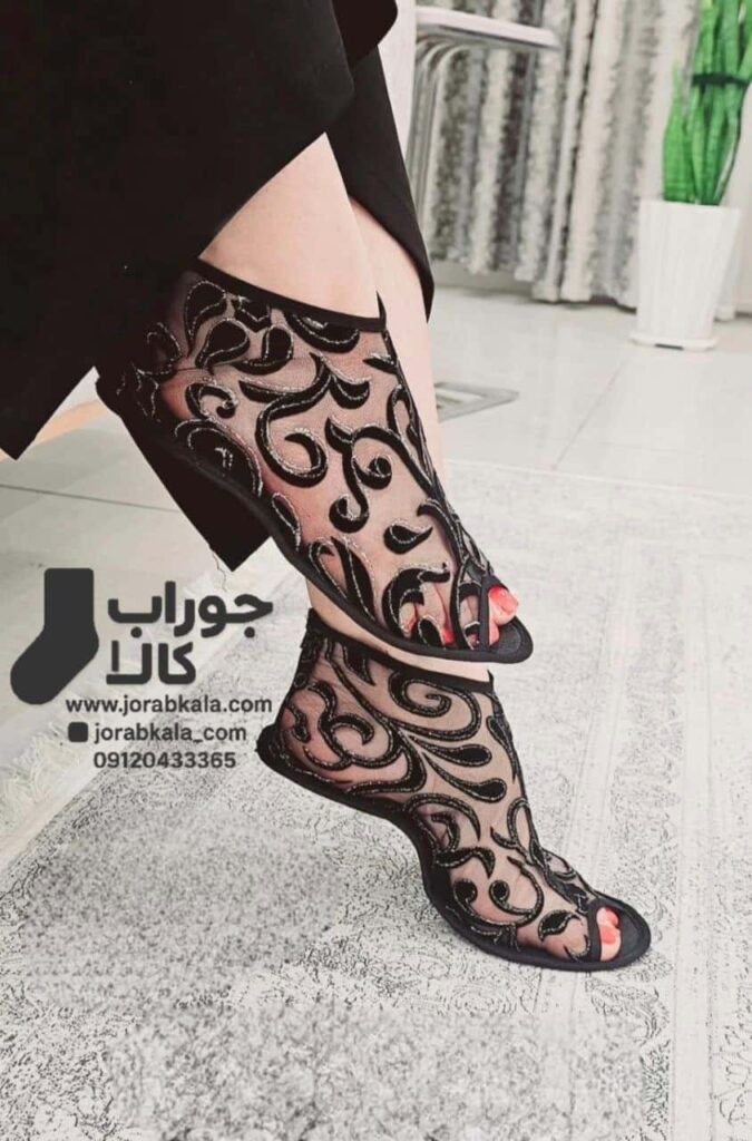 پاپوش روفرشی کف چرم مچی پشت زیپ دار طرح اشکال اسلیمی
