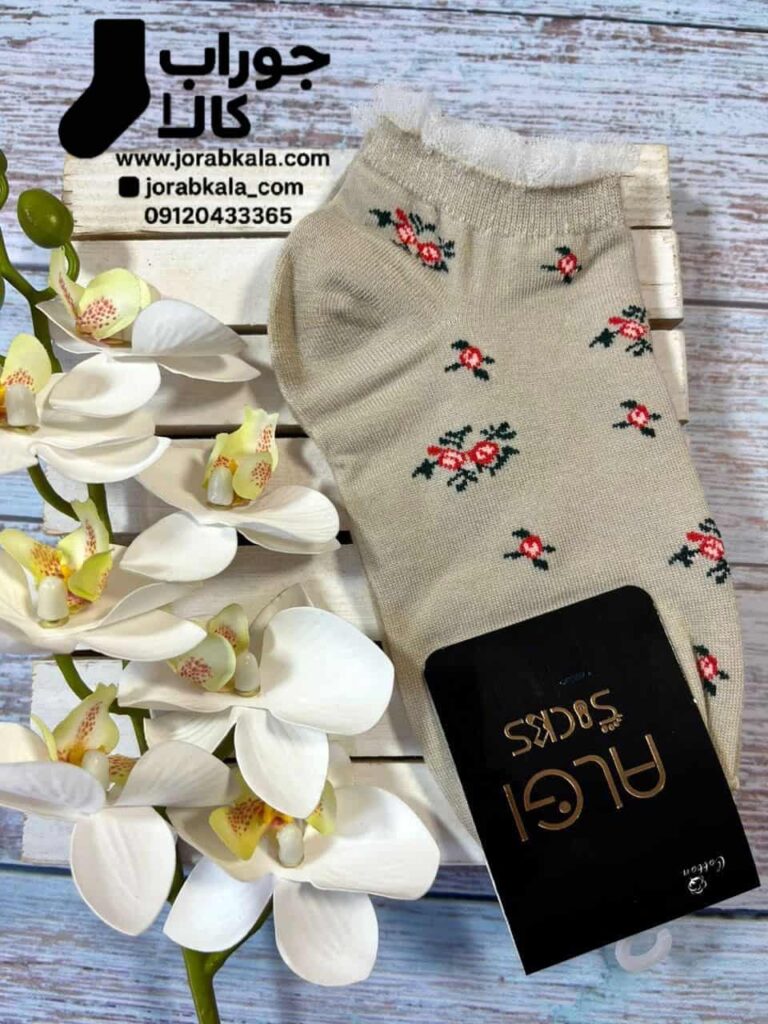 جوراب مچی زنانه لب تور شیشه ای طرح گل لالی طرح5