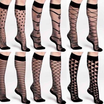 جوراب زنانه شیشه ای سه ربع کفه دار طرحدار