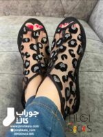 پاپوش روفرشی کف چرم مچی پشت زیپ دار طرح پلنگی